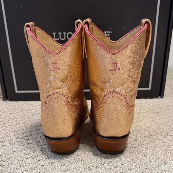 Lucchese Metallic Rose Gold Boots with Pink Accents - Picture 2 of 6